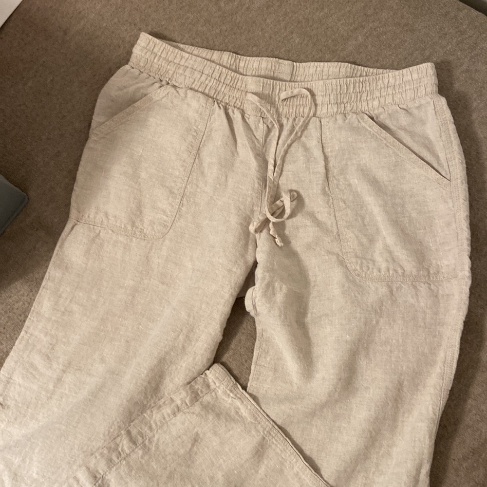 Allen Allen linen pants, size large, tan in color